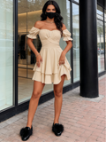 White Wrap Layer Ruffle Short Sleeve Off Shoulder Mini Dress