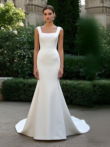 Satin Sleeveless Straps Trumpet Mermaid Wedding Dress