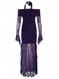 Side Slit Purple Off The Shoulder Maxi Party Dress