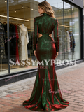Long Sleeve Cut Out Organza Trumpet High Neck Mermaid Prom Dress