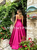 Fuchsia Satin A Line Spaghetti Straps Prom Dress