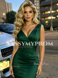 Dark Green V Neck Trumpet Mermaid Satin Prom Dress