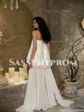 Satin & Chiffon A Line Strapless White Wedding Dress