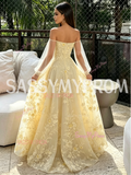 Long Sleeve Yellow Off The Shoulder A Line Prom Dress