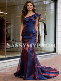One Shoulder Trumpet Mermaid Organza Ruffles Prom Dress