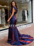 One Shoulder Trumpet Mermaid Organza Ruffles Prom Dress