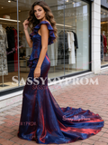 One Shoulder Trumpet Mermaid Organza Ruffles Prom Dress