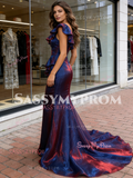 One Shoulder Trumpet Mermaid Organza Ruffles Prom Dress