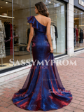 One Shoulder Trumpet Mermaid Organza Ruffles Prom Dress