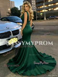 Dark Green V Neck Trumpet Mermaid Satin Prom Dress