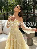 Long Sleeve Yellow Off The Shoulder A Line Prom Dress