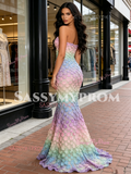 Lace Rainbow Trumpet Mermaid Sweetheart Prom Dress