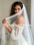 Long Sleeve Appliques Tulle One Shoulder Wedding Dress