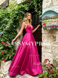 Fuchsia Satin A Line Spaghetti Straps Prom Dress