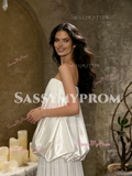Satin & Chiffon A Line Strapless White Wedding Dress
