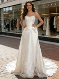 Satin Strapless Appliques A Line Wedding Dress