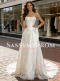 Satin Strapless Appliques A Line Wedding Dress