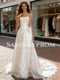 Satin Strapless Appliques A Line Wedding Dress