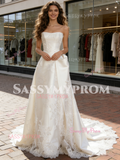 Satin Strapless Appliques A Line Wedding Dress