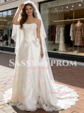 Satin Strapless Appliques A Line Wedding Dress