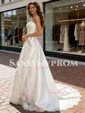 Satin Strapless Appliques A Line Wedding Dress