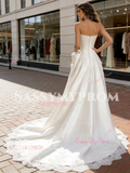 Satin Strapless Appliques A Line Wedding Dress
