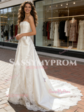 Satin Strapless Appliques A Line Wedding Dress