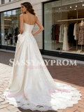 Satin Strapless Appliques A Line Wedding Dress