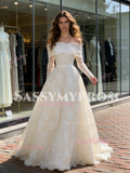 Long Sleeve Lace Off The Shoulder A Line Wedding Dress