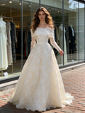 Long Sleeve Lace Off The Shoulder A Line Wedding Dress