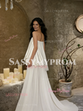 Satin & Chiffon A Line Strapless White Wedding Dress