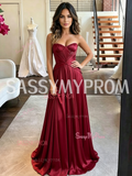 Red Sweetheart Pleated Satin A-Line Prom Dress