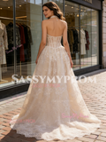 Halter Champagne Lace A Line Wedding Dress