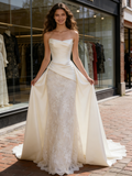 Satin Strapless Lace Trumpet Mermaid Ivory Wedding Dress