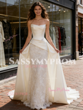 Satin Strapless Lace Trumpet Mermaid Ivory Wedding Dress