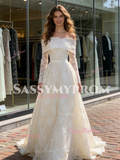 Long Sleeve Lace Off The Shoulder A Line Wedding Dress