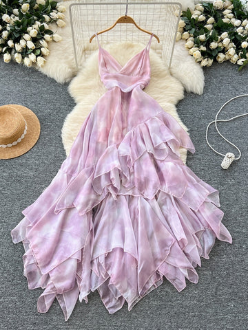 Elegant Pastel Summer Ruffled Sleeveless Maxi Dress