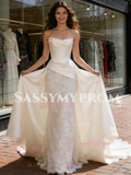 Satin Strapless Lace Trumpet Mermaid Ivory Wedding Dress
