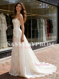Satin Strapless Lace Trumpet Mermaid Ivory Wedding Dress