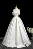 Satin Flower A Line White Off The Shoulder Wedding Dress