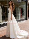 Satin Strapless Lace Trumpet Mermaid Ivory Wedding Dress