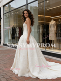 Strapless Satin A Line Lace Sleeveless Wedding Dress
