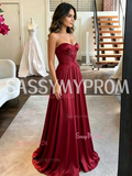 Red Sweetheart Pleated Satin A-Line Prom Dress