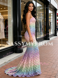Lace Rainbow Trumpet Mermaid Sweetheart Prom Dress