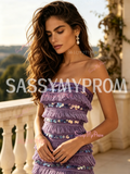 Purple Strapless Layers Sequin Trumpet Mermaid Prom Dress