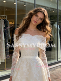 Long Sleeve Lace Off The Shoulder A Line Wedding Dress
