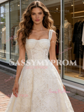 Straps A Line Sleeveless Lace Wedding Dress