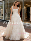 Straps A Line Sleeveless Lace Wedding Dress