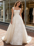 Straps A Line Sleeveless Lace Wedding Dress