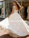 Straps A Line Sleeveless Lace Wedding Dress